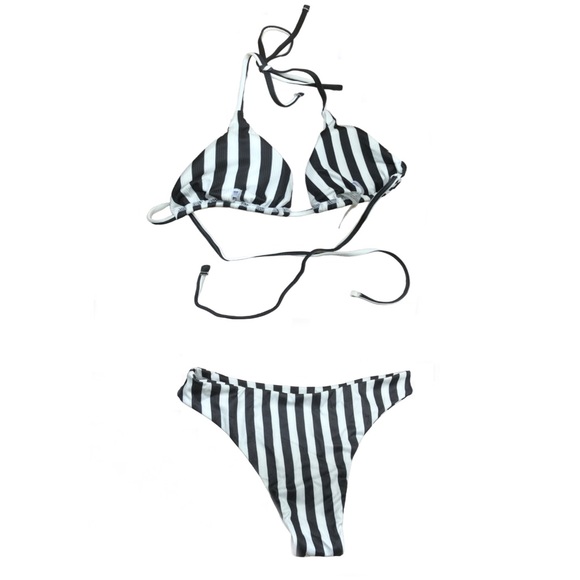 SHEIN bikini striped black and white with pads (can be removed) NEW small - Picture 2 of 9